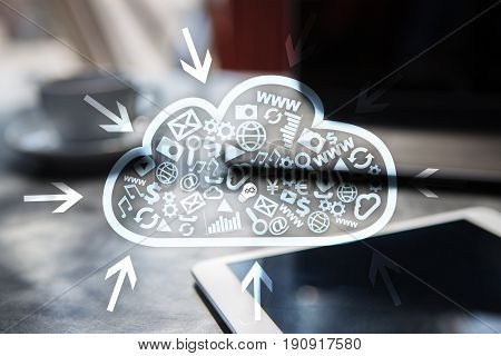 Cloud technology. Data storage. Networking and internet service concept.
