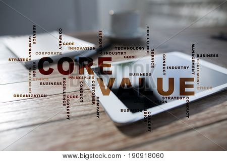 Core value. Business and internet concept Words cloud.