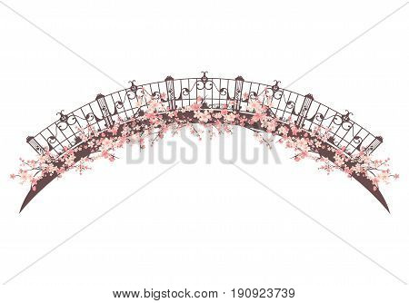 bridge span among pink flower blossom - spring season vector design