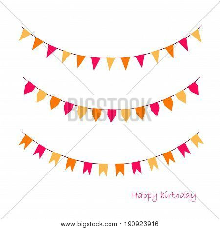 Vector Illustration of Colorful Garlands on white background. Rainbow colors buntings and flags. Holiday set. Festive flags