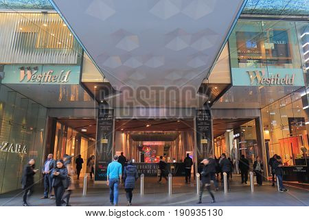SYDNEY AUSTRALIA - JUNE 1, 2017: Unidentified people visit Westfield department store. Westfield is an Australian shopping centre company founded in 1960.
