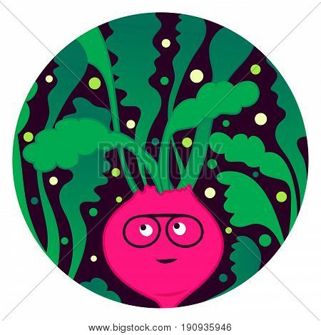 Beetroot Beat. Funny beet character with afro hairstyle.