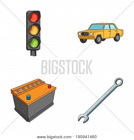 Traffic light, old car, battery, wrench, Car set collection icons in cartoon style vector symbol stock illustration .
