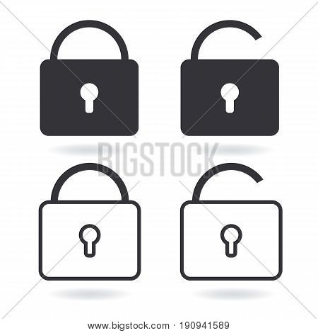 Vector Lock line icon and black Lock Icon isolated on white. Set of security symbol for your web site design logo app UI