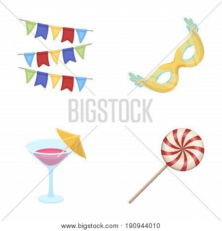 Garlands, cocktail and other accessories at the party.Party and partits set collection icons in cartoon style vector symbol stock illustration .