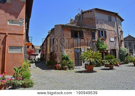 Buildings in the old village or borgo of Ostia Antica near Rome Italy