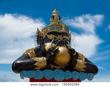 Buddha and Rahu sculptures at Buddhist shrine in Wat Saman Rattanaram Chachoengsao province of thailand. (clipping path)