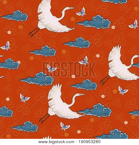 Japanese pattern. Seamless background ornaments with traditional motives.
