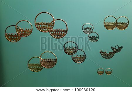Pre Columbian indigenous gold jewellery from Colombia