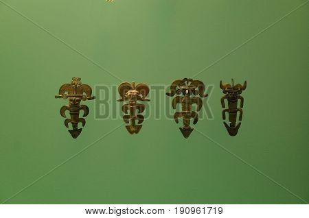 Pre Columbian indigenous gold figures from Colombia
