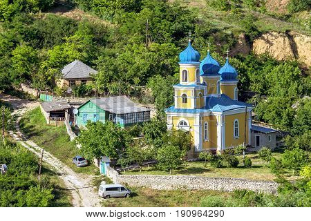 Local church in Trebujeni village, Orheiul Vechi, Moldova, sunny day