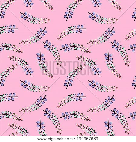 Vector of packaging design template seamless pattern for text or product. Beautiful branches of multicolor leaves on pink background modern design. EPS10