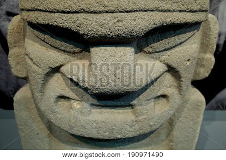 An ancient burial statue in San Agustin archaeological park Colombia
