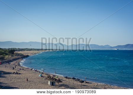 Costa Brava beach in Sant Marti d'Empuries little village. Catalonia, Spain
