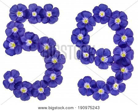 Arabic Numeral 59, Fifty Nine, From Blue Flowers Of Flax, Isolated On White Background