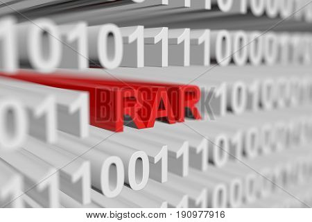 RAR as a binary code with blurred background 3D illustration