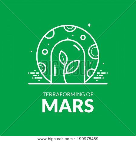 Terraforming of Mars, concept design, greening of the red planet vector illustration