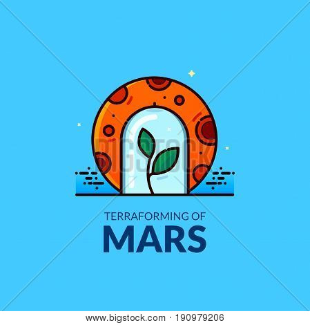 Terraforming of Mars, line art vector illustration