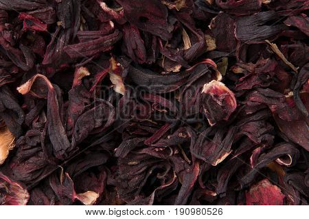 Leaves of carcade tea close-up. The leaves of hibiscus sabdariffa