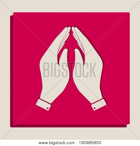 Hand icon illustration. Prayer symbol. Vector. Grayscale version of Popart-style icon.