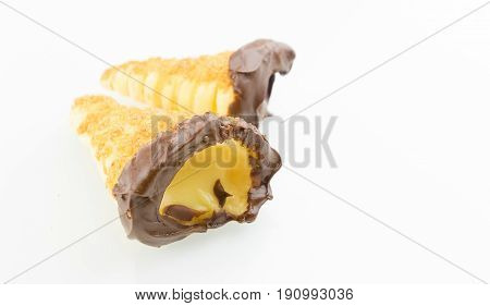 Delicious Sicilian Cannolo Cannellino Sweet With Pastry Hazelnut Chocolate And Pastry Cream, Italian