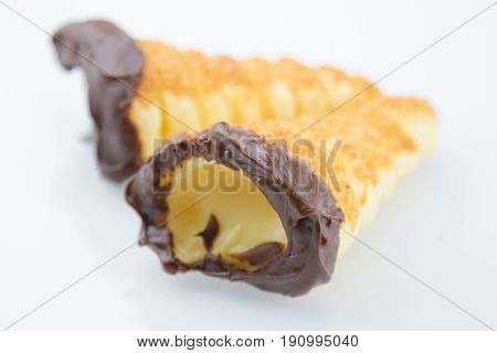 Delicious Sicilian Cannolo Cannellino Sweet With Pastry Hazelnut Chocolate And Pastry Cream, Italian