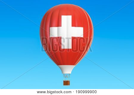 Hot air balloon with Switzerland flag 3D rendering