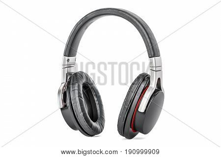 Modern Black Headphones 3D rendering isolated on white background