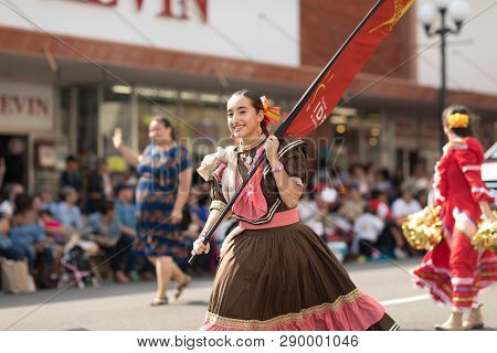 Brownsville, Texas, USA - February 24, 2018, Grand International Parade is part of the Charro Days Fiesta - Fiestas Mexicanas, A bi-national festival between USA and Mexico.