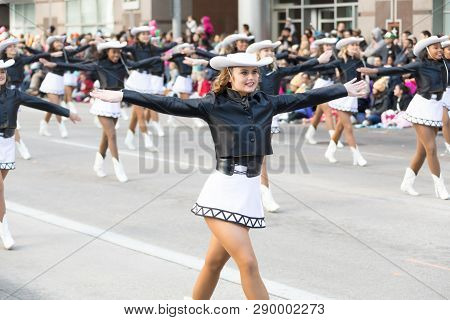 Houston, Texas, USA - November 23, 2017, The H-E-B Thanksgiving Day Parade in Houston began in 1949, when Santa arrived at Union Station and rode his sleigh to the downtown Foley’s. A holiday tradition showcasing the Houston community on Thanksgiving morn