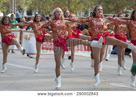 Houston, Texas, USA - November 23, 2017, The H-E-B Thanksgiving Day Parade in Houston began in 1949, when Santa arrived at Union Station and rode his sleigh to the downtown Foley’s. A holiday tradition showcasing the Houston community on Thanksgiving morn
