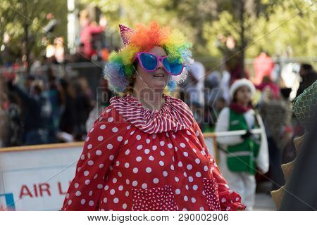 Houston, Texas, USA - November 23, 2017, The H-E-B Thanksgiving Day Parade in Houston began in 1949, when Santa arrived at Union Station and rode his sleigh to the downtown Foley’s. A holiday tradition showcasing the Houston community on Thanksgiving morn