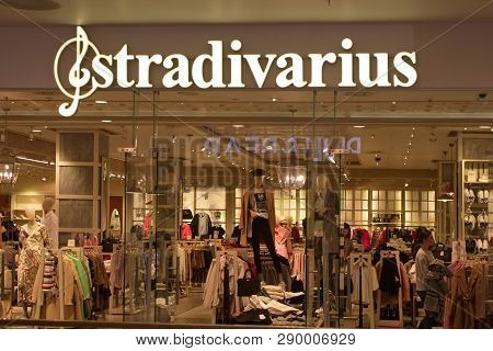 Saint Petersburg, Russia - March 02, 2019: Shop Stradivarius In The Mall. Company Logo