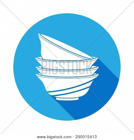 Set Of Pialas Icon With Long Shadow. Element Of Kitchenware Icon. Premium Quality Graphic Design. Si