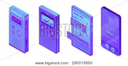 Dictaphone Icons Set. Isometric Set Of Dictaphone Vector Icons For Web Design Isolated On White Back