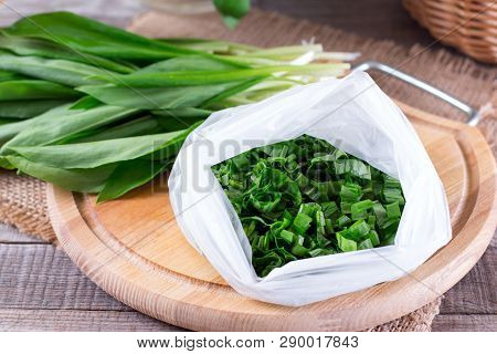 Sliced Ramson Or Wild Garlic On A Cutting Board On The Table