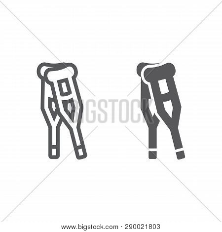 Crutches Line And Glyph Icon, Medicine And Disability, Walking Cane Sign, Vector Graphics, A Linear 