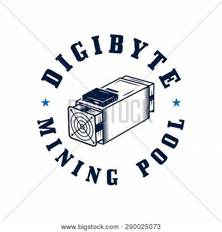 Digibyte Logo. Digital Asset Concept - Mining Pool Text. Crypto Emblem With Asic Equipment. Blockcha