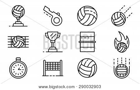 Volleyball Icons Set. Outline Set Of Volleyball Vector Icons For Web Design Isolated On White Backgr
