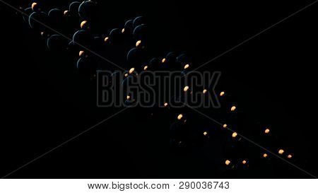Digital, Abstract Dna Consisting Of Black And Bronze Spheres Spinning On Black Background, Seamless 
