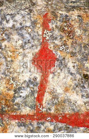 Close Up Of The Scandinavian Rune Isa From An Ancient Runestone.