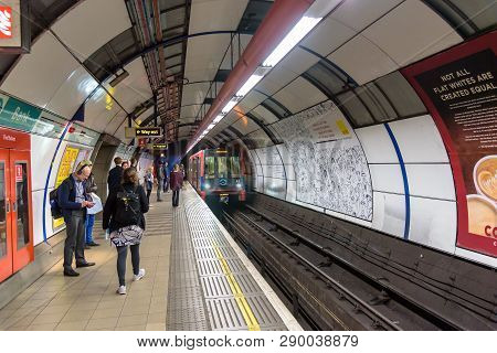 London, Uk - May 1, 2018: Dlr Train For Lewisham On The Bank Station Of Londons Tube