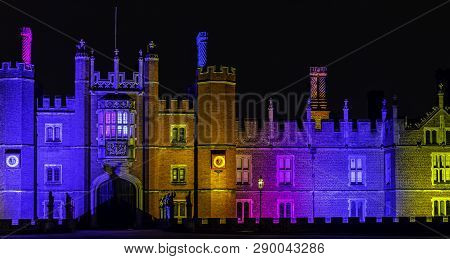 Hampton Court, London, Uk - January 4: Picture Of Hampton Court Palace Illumination On January 4, 20