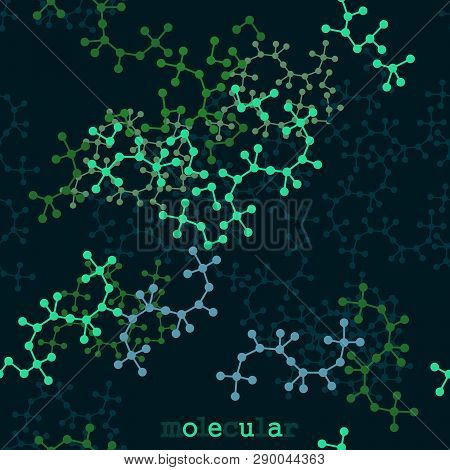 Stylized Vector Illustration On The Theme Of Molecular Chemistry. Molecular Structures. Seamless Ill