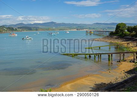 South Island New Zealand Fishing Village Of Moeraki, Boats And Slipways