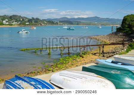 South Island New Zealand Fishing Village Of Moeraki, Boats And Slipways