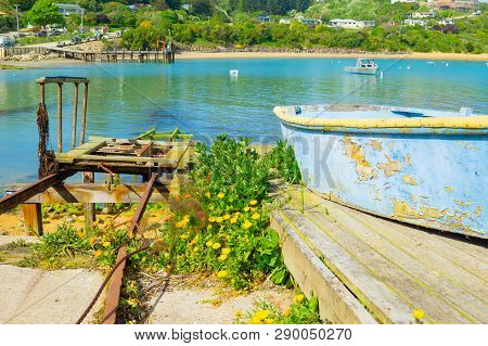 South Island New Zealand Fishing Village Of Moeraki, Boats And Slipways