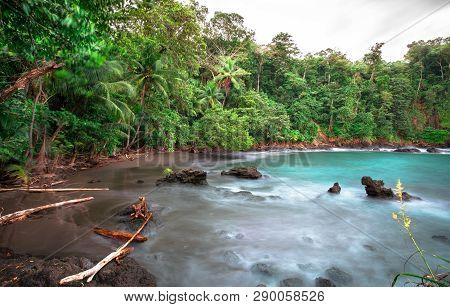 Long Exposure Of The Densely Vegetated Coastline On The West Side Of The Osa Peninsula, Costa Rica.