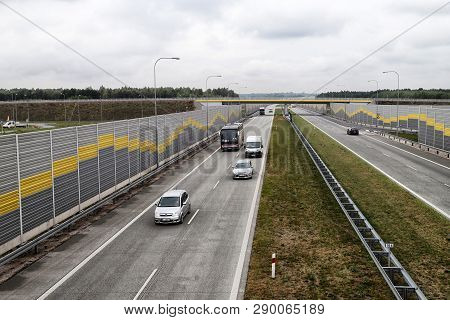 Warsaw, Poland - September 14, 2018: Cars On The Highway. Top View. Intense Traffic In The Evening