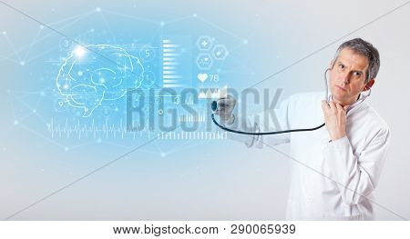 Middle aged neurologist showing the test result 